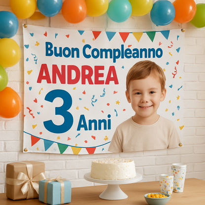 Copia del BANNER STRISCIONE compleanno - Pocoyo - CON NOME foto ed età bimbo/a - 01 ambientata