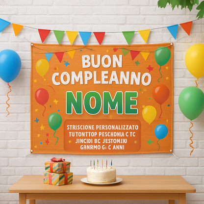GLOBAL STRISCIONE FONDALE COMPLEANNO - 44 Gatti - STRISCIONE PERSONALIZZATO IN CARTA O IN BANNER PVC ANCHE DA ESTERNO GARANZIA 5 ANNI - 01 ambientata