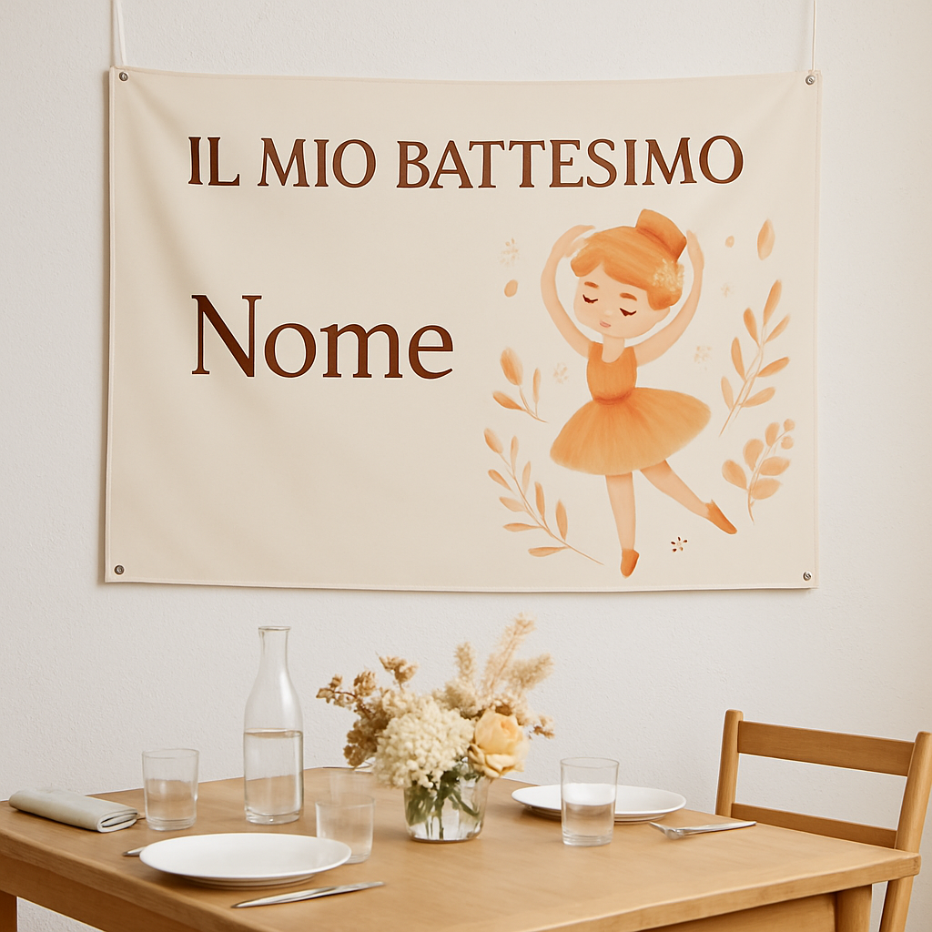 Banner striscione battesimo Ballerina Arancione personalizzato - 01 ambientata