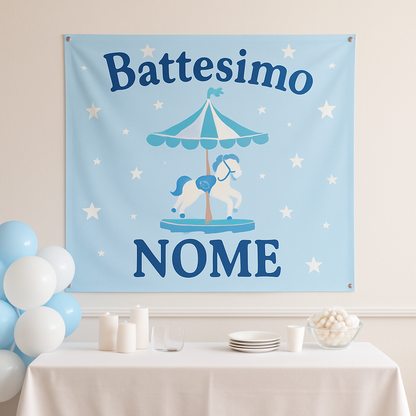 BANNER STRISCIONE BATTESIMO - Giostra Azzurro - CON IL TUO NOME bimbo - 01 ambientata