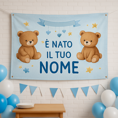 BANNER STRISCIONE NASCITA - Orsetti - CON IL TUO NOME bimbo neonato - 01 ambientata