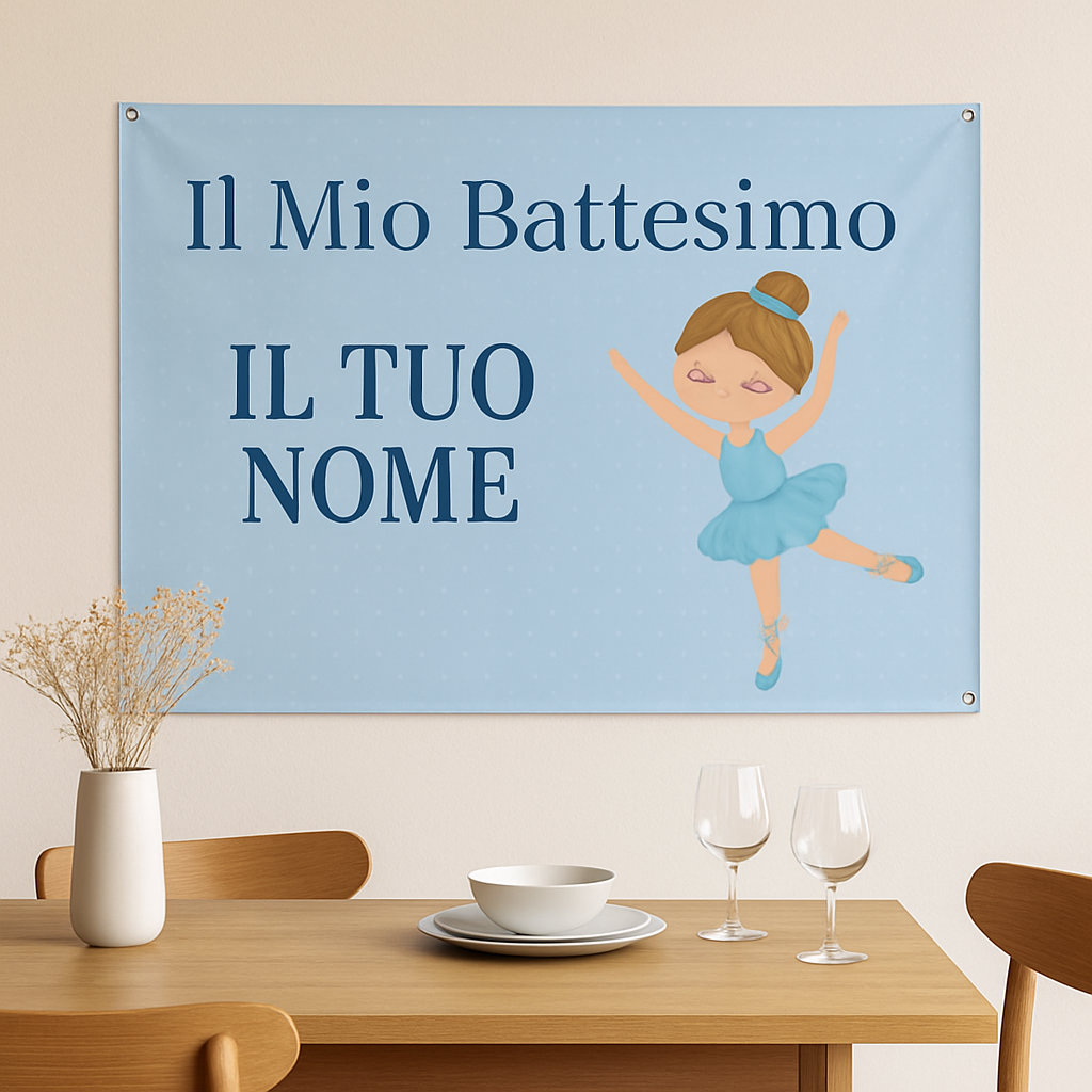 Banner striscione battesimo Ballerina Azzurra personalizzato - 01 ambientata
