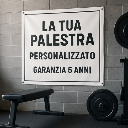 GLOBAL STRISCIONE FONDALE ATTIVITÀ - PALESTRA MOD 2 - PERSONALIZZATO IN CARTA O IN BANNER PVC ANCHE DA ESTERNO GARANZIA 5 ANNI - 01 ambientata