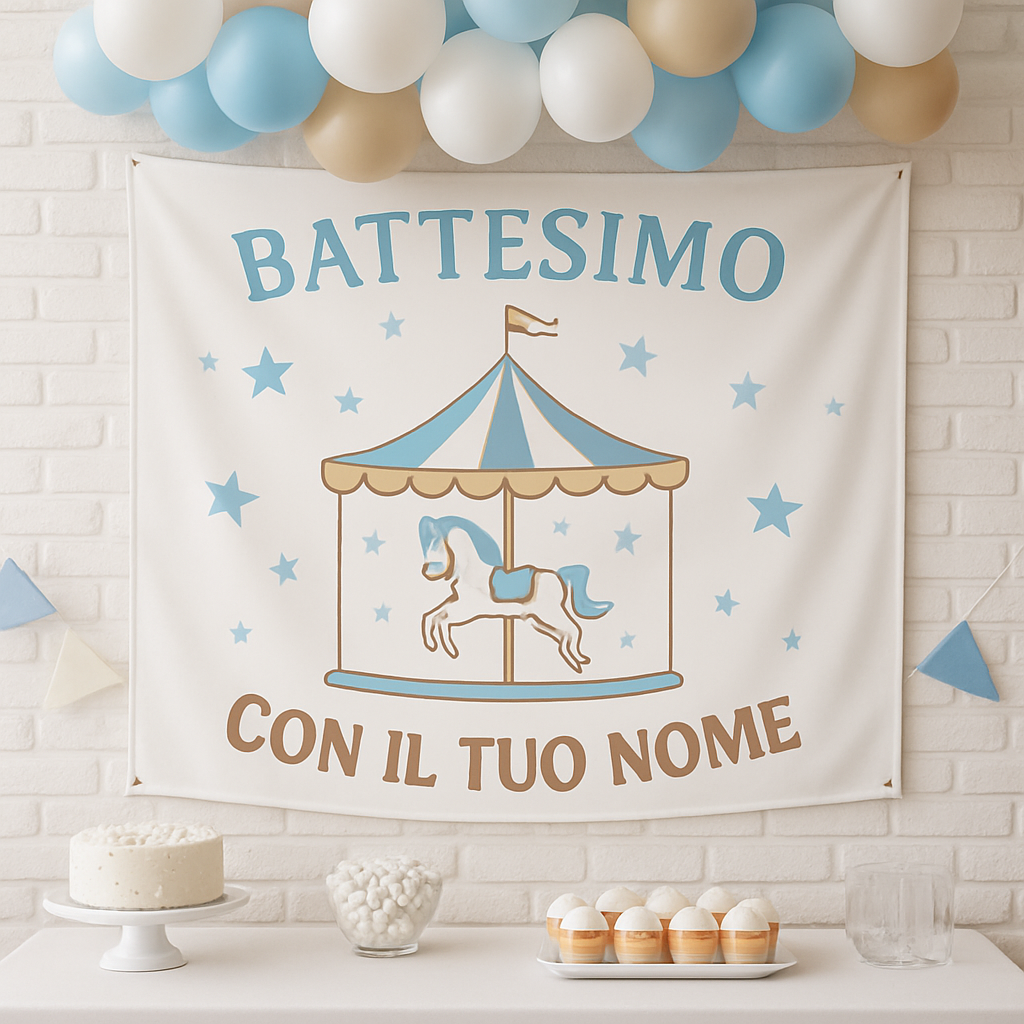 Copia del BANNER STRISCIONE BATTESIMO - Giostra - CON IL TUO NOME bimbo - 01 ambientata