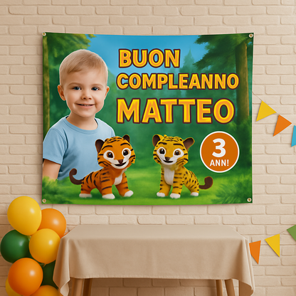 BANNER STRISCIONE compleanno - Leo e Tig - CON NOME foto ed età bimbo/a - 01 ambientata