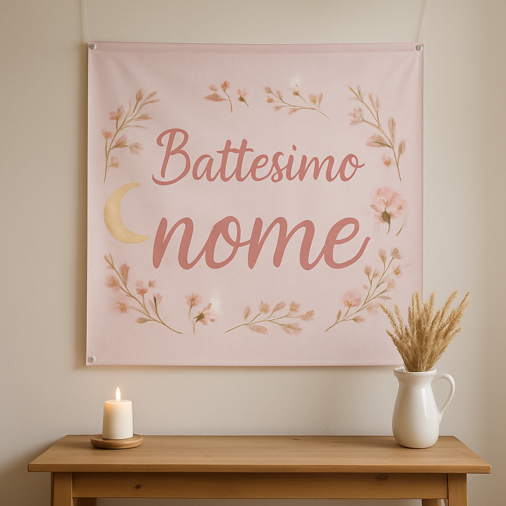 BANNER STRISCIONE BATTESIMO - Battesimo Pink - CON IL TUO NOME bimbo - 01 ambientata