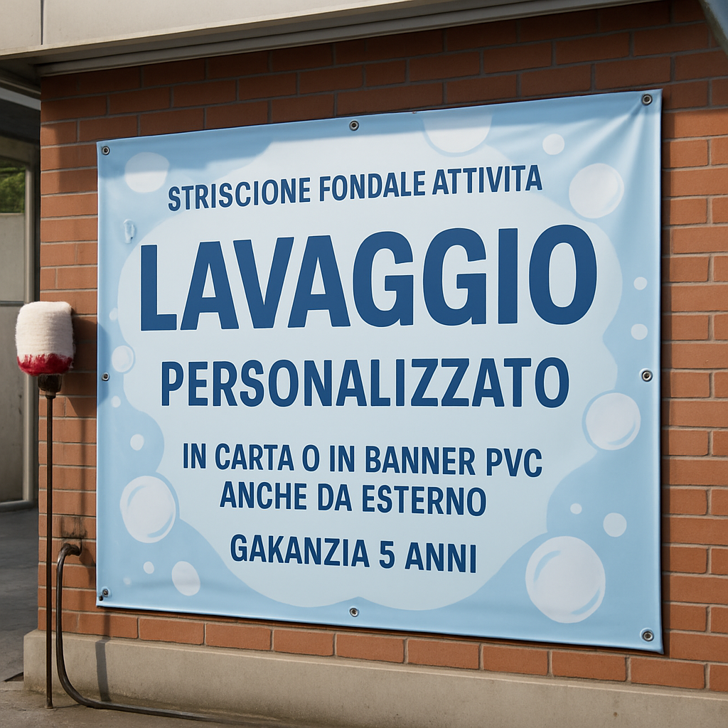 GLOBAL STRISCIONE FONDALE ATTIVITÀ - LAVAGGIO - PERSONALIZZATO IN CARTA O IN BANNER PVC ANCHE DA ESTERNO GARANZIA 5 ANNI - 01 ambientata