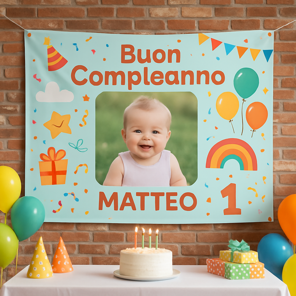 BANNER STRISCIONE compleanno - Spiderman - CON NOME foto ed età bimbo/a - 01 ambientata