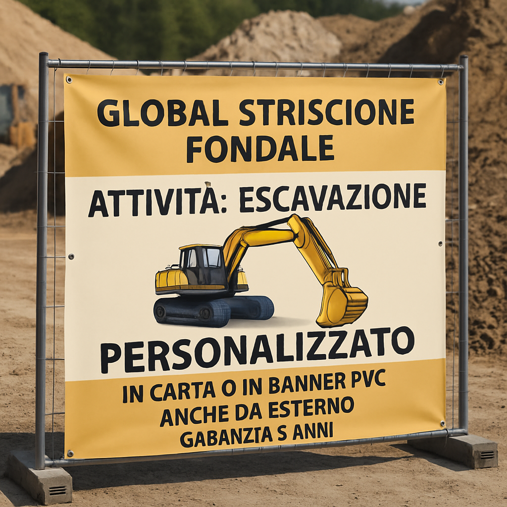 GLOBAL STRISCIONE FONDALE ATTIVITÀ - ESCAVAZIONE - PERSONALIZZATO IN CARTA O IN BANNER PVC ANCHE DA ESTERNO GARANZIA 5 ANNI - 01 ambientata