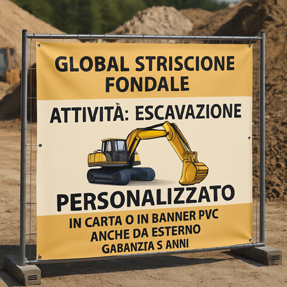 GLOBAL STRISCIONE FONDALE ATTIVITÀ - ESCAVAZIONE - PERSONALIZZATO IN CARTA O IN BANNER PVC ANCHE DA ESTERNO GARANZIA 5 ANNI - 01 ambientata