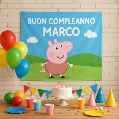BANNER STRISCIONE compleanno - PEPPA PIG - CON IL TUO NOME bimbo bambino BIMBA - 01 ambientata