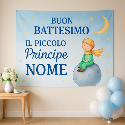 BANNER STRISCIONE BATTESIMO - il piccolo principe mod.3 - CON IL TUO NOME bimbo - 01 ambientata