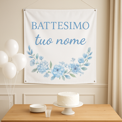 BANNER STRISCIONE BATTESIMO - Battesimo Flower - CON IL TUO NOME bimbo - 01 ambientata