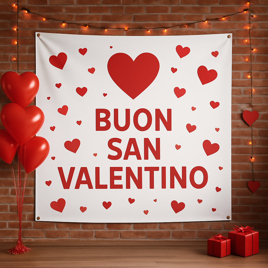 GLOBAL STRISCIONE FONDALE ANNIVERSARIO - BUON SAN VALENTINO MOD 3 - IN CARTA O IN BANNER PVC ANCHE DA ESTERNO GARANZIA 5 ANNI - 01 ambientata