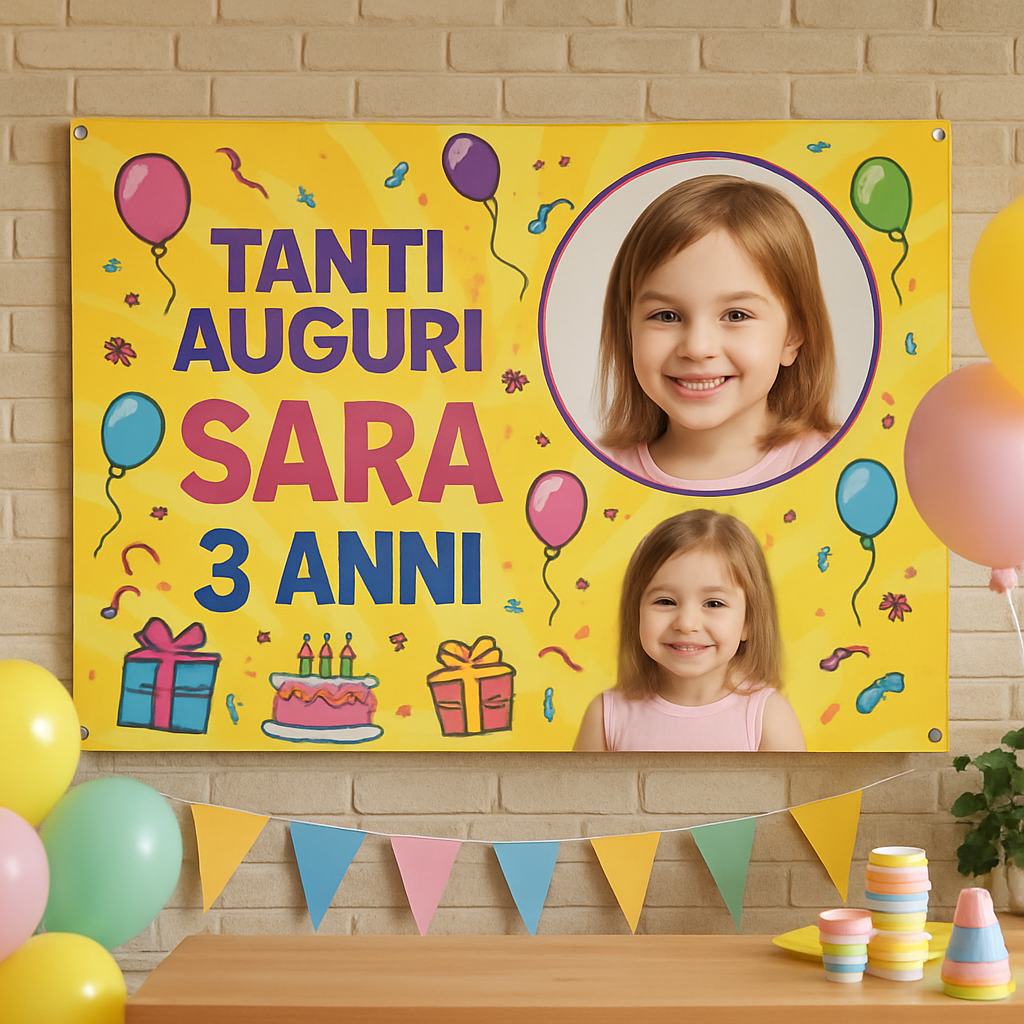 BANNER STRISCIONE compleanno - Me Contro Te MOD 3 - CON NOME foto ed età bimbo/a - 01 ambientata