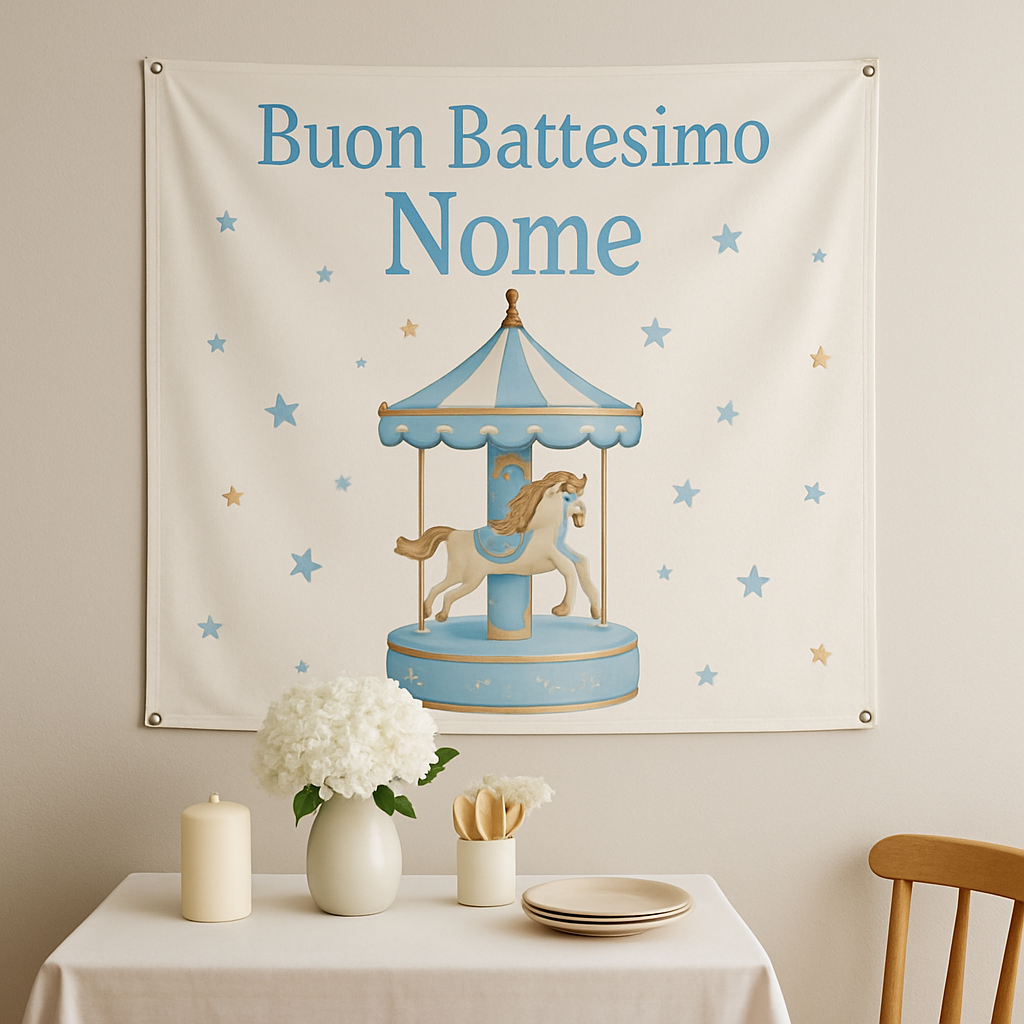BANNER STRISCIONE BATTESIMO - Carosello Carillon - CON IL TUO NOME bimbo - 01 ambientata