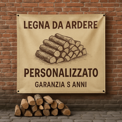 GLOBAL STRISCIONE FONDALE ATTIVITÀ - LEGNA DA ARDERE MOD 3 - PERSONALIZZATO IN CARTA O IN BANNER PVC ANCHE DA ESTERNO GARANZIA 5 ANNI - 01 ambientata