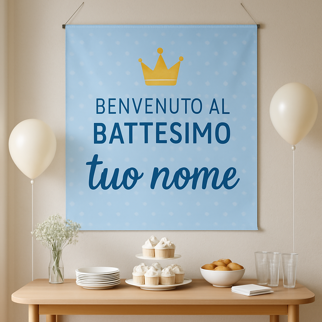 BANNER STRISCIONE BATTESIMO - Corona Principessa - CON IL TUO NOME bimbo - 01 ambientata