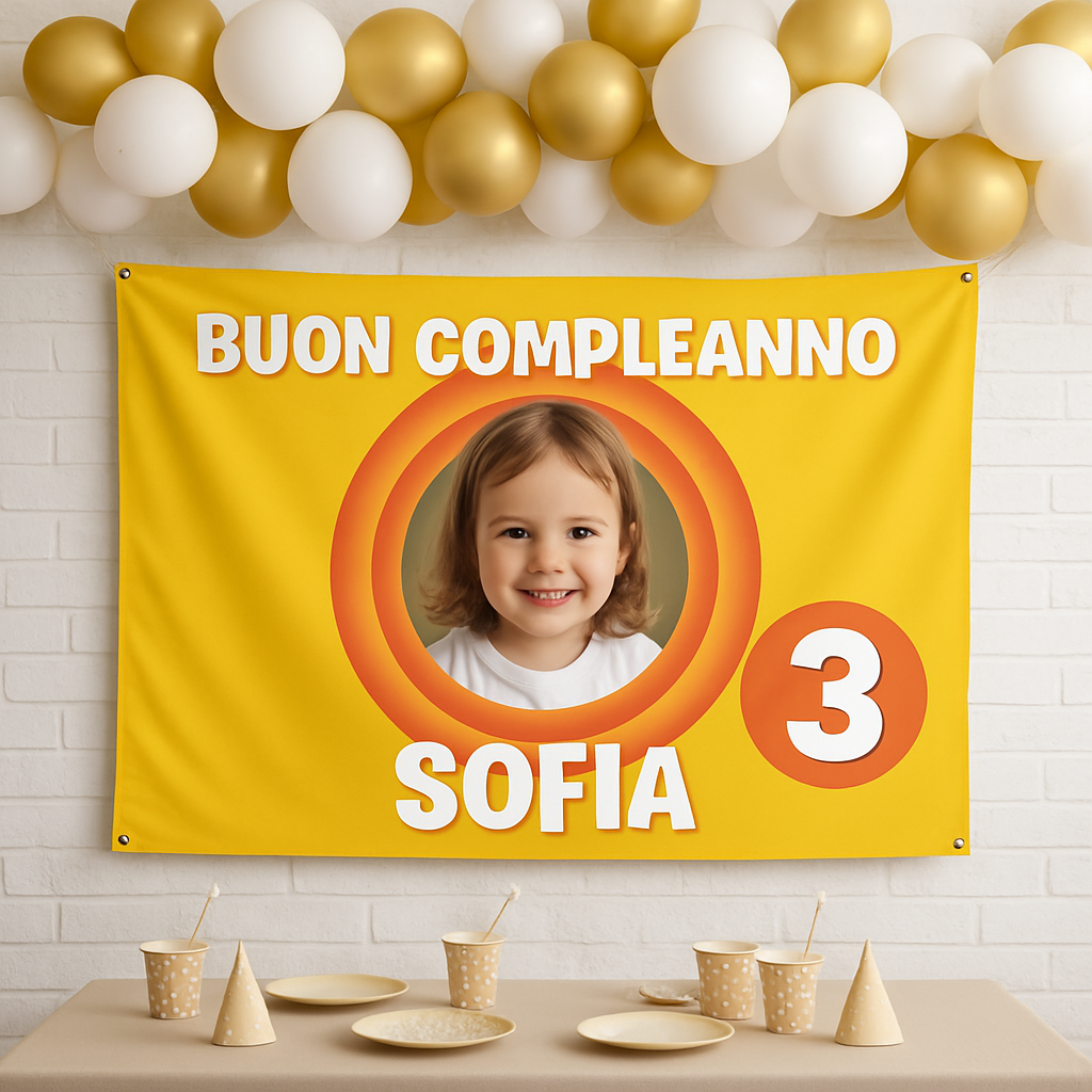 BANNER STRISCIONE compleanno - Looney Tones - CON NOME foto ed età bimbo/a - 01 ambientata