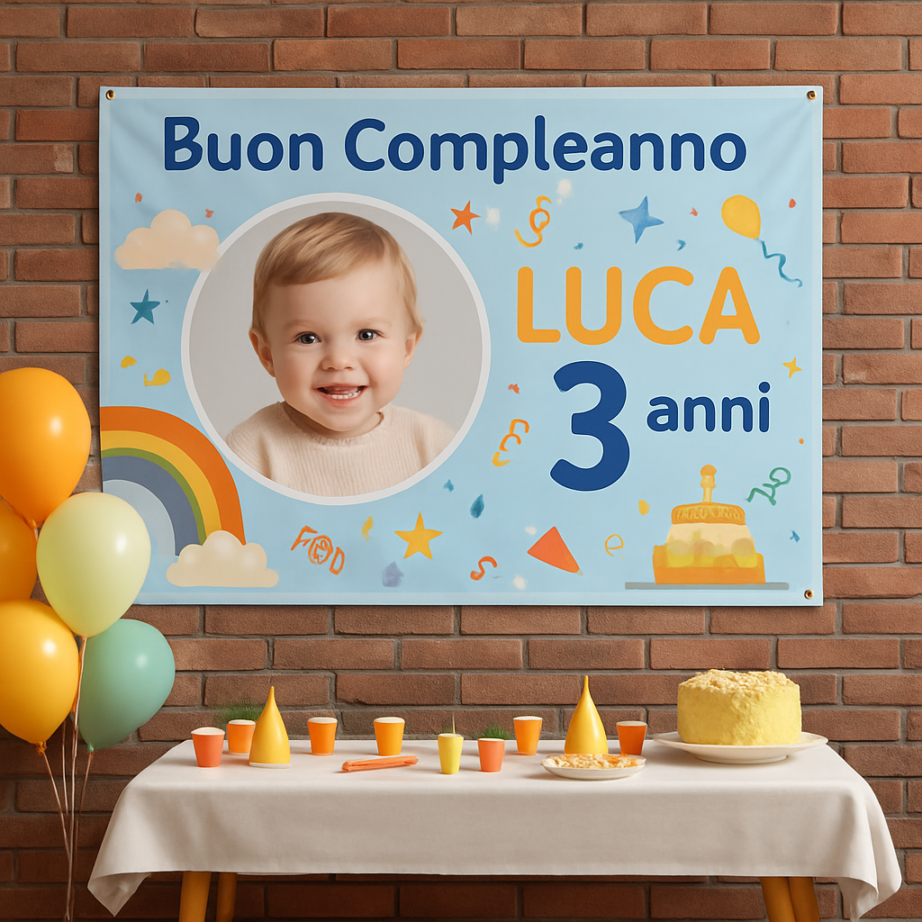 BANNER STRISCIONE compleanno - Minecraft - CON NOME foto ed età bimbo/a - 01 ambientata