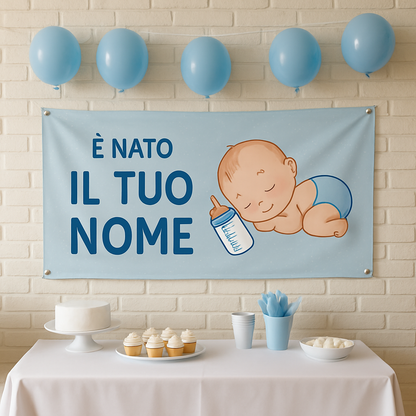 BANNER STRISCIONE NASCITA - Neonato Biberon - CON IL TUO NOME bimbo neonato - 01 ambientata