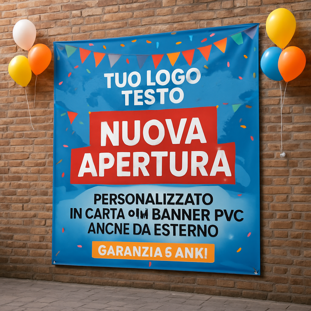 GLOBAL STRISCIONE FONDALE ATTIVITÀ - NUOVA APERTURA - PERSONALIZZATO IN CARTA O IN BANNER PVC ANCHE DA ESTERNO GARANZIA 5 ANNI - 01 ambientata