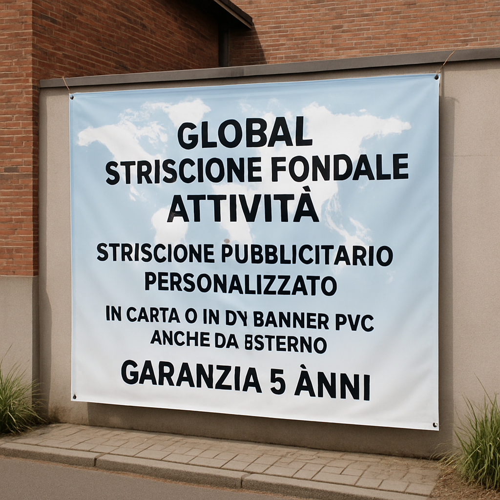 GLOBAL STRISCIONE FONDALE ATTIVITÀ - STRISCIONE PUBBLICITARIO - PERSONALIZZATO IN CARTA O IN BANNER PVC ANCHE DA ESTERNO GARANZIA 5 ANNI - 01 ambientata