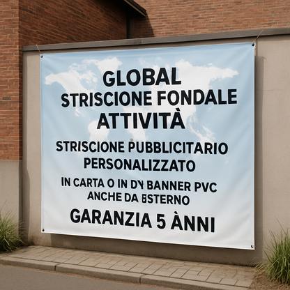 GLOBAL STRISCIONE FONDALE ATTIVITÀ - STRISCIONE PUBBLICITARIO - PERSONALIZZATO IN CARTA O IN BANNER PVC ANCHE DA ESTERNO GARANZIA 5 ANNI - 01 ambientata