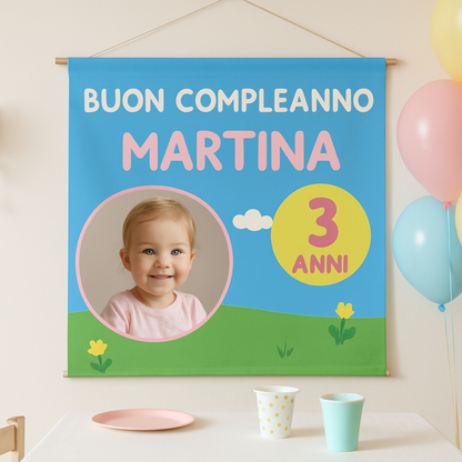 BANNER STRISCIONE compleanno - Peppa Pig - CON NOME foto ed età bimbo/a - 01 ambientata