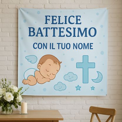 BANNER STRISCIONE BATTESIMO - Felice Battesimo - CON IL TUO NOME bimbo - 01 ambientata