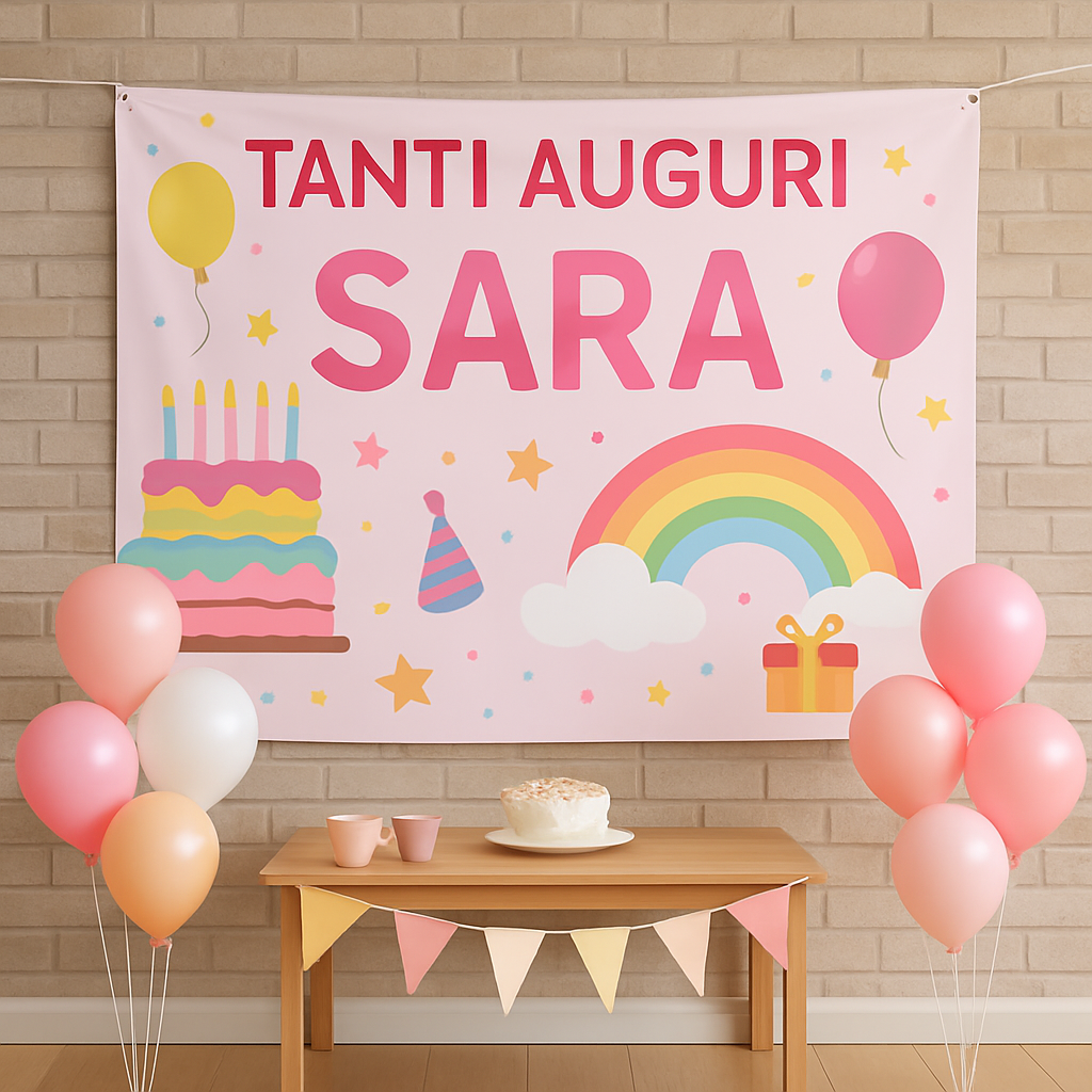 BANNER STRISCIONE compleanno - TANTI AUGURI FROZEN mod2 - CON NOME bimba bambina - 01 ambientata