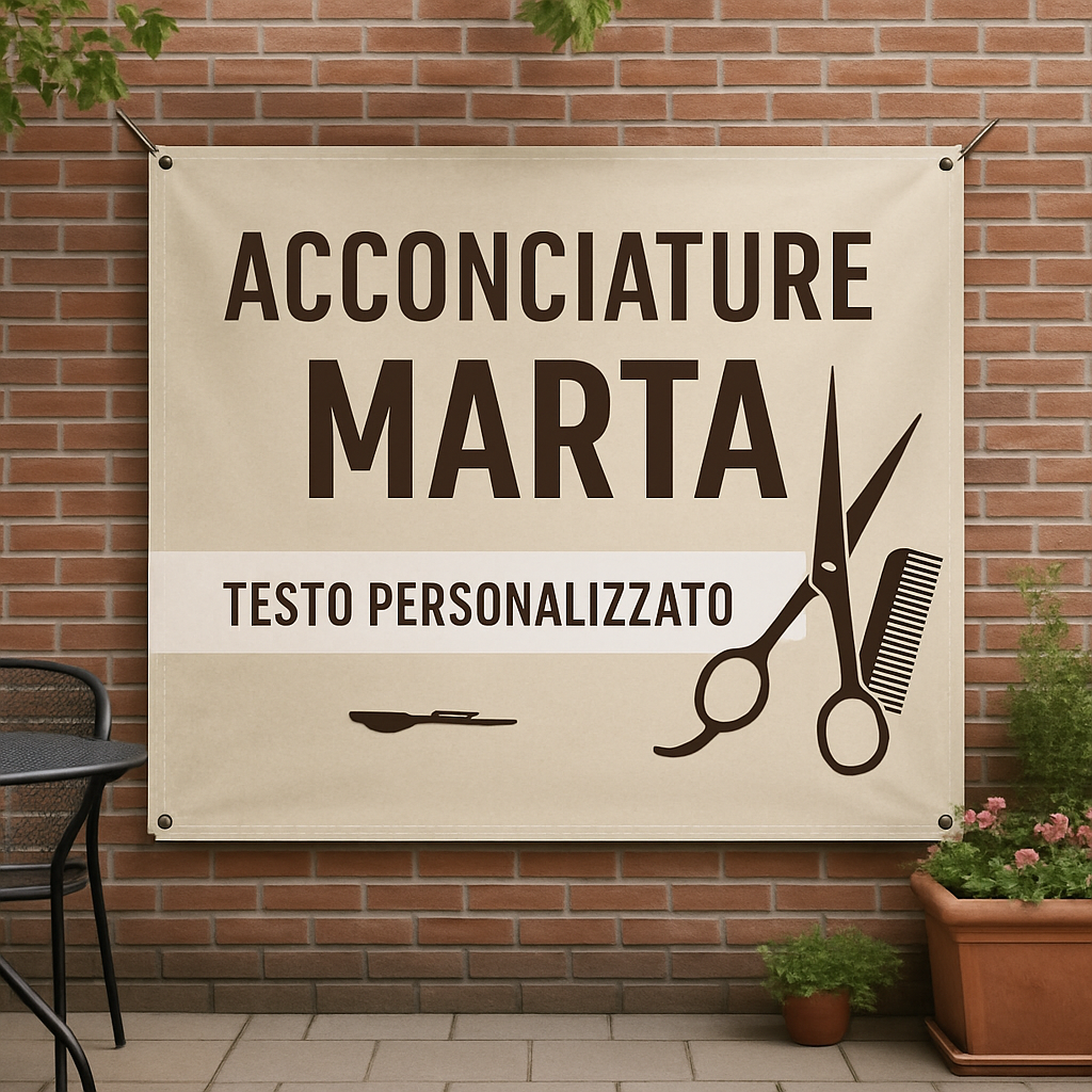 GLOBAL STRISCIONE FONDALE ATTIVITÀ - PARRUCCHIERA MOD 2 - PERSONALIZZATO IN CARTA O IN BANNER PVC ANCHE DA ESTERNO GARANZIA 5 ANNI - 01 ambientata