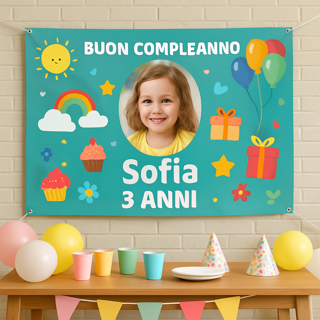 BANNER STRISCIONE compleanno - Spiderman - CON NOME foto ed età bimbo/a - 01 ambientata