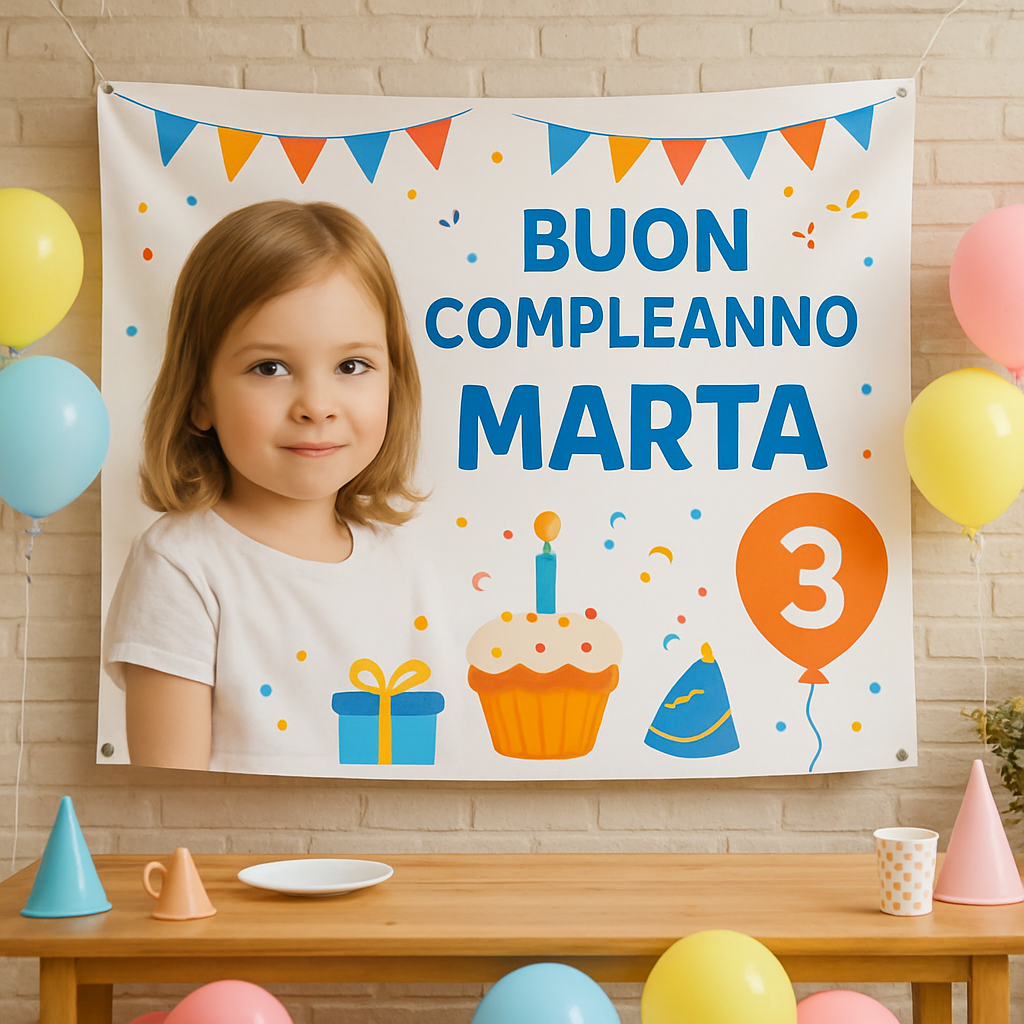 BANNER STRISCIONE compleanno - Spiderman MOD 2 - CON NOME foto ed età bimbo/a - 01 ambientata