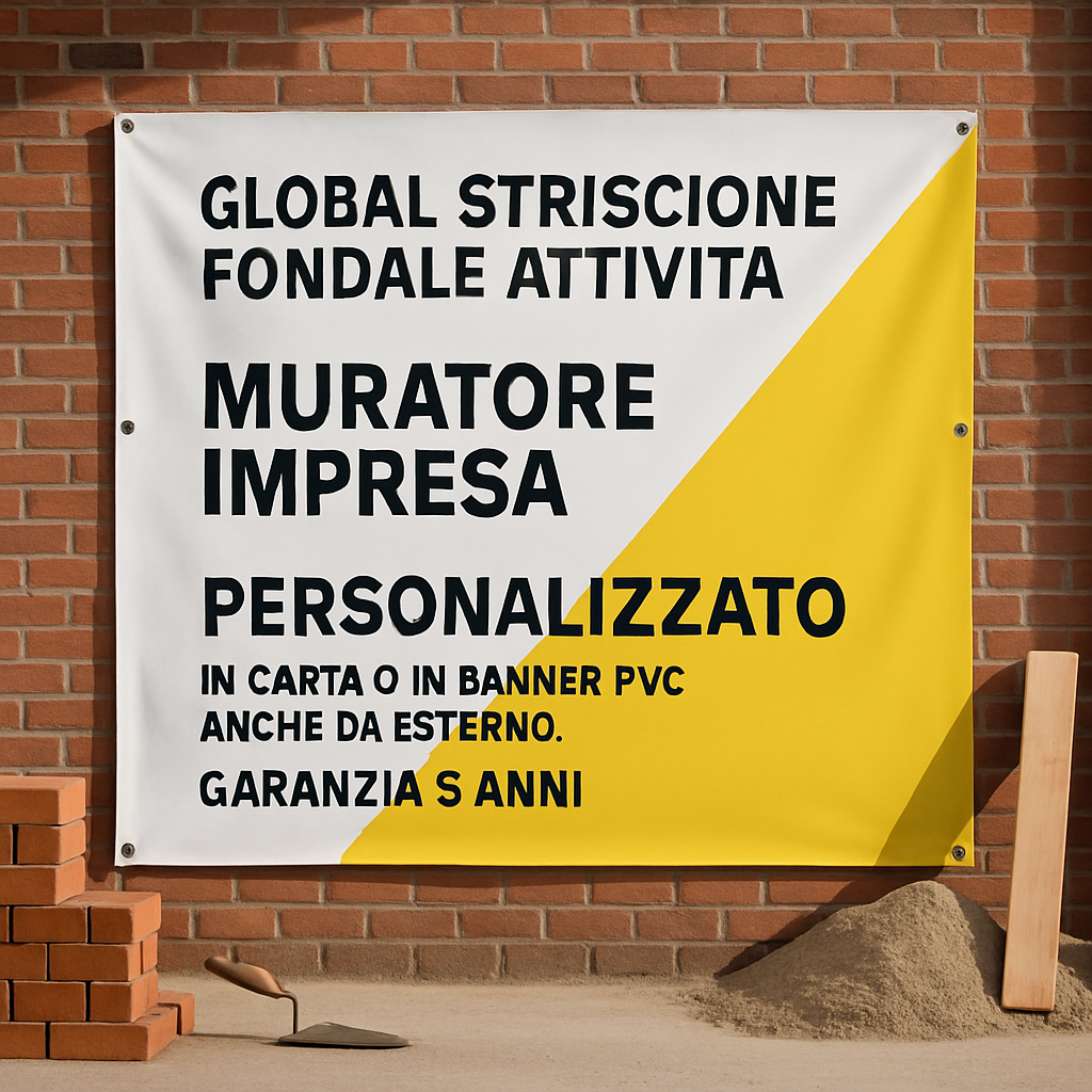 GLOBAL STRISCIONE FONDALE ATTIVITÀ - MURATORE IMPRESA - PERSONALIZZATO IN CARTA O IN BANNER PVC ANCHE DA ESTERNO GARANZIA 5 ANNI - 01 ambientata