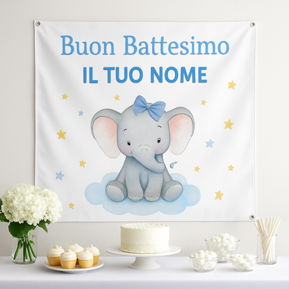 BANNER STRISCIONE BATTESIMO - Elefantina - CON IL TUO NOME bimbo - 01 ambientata