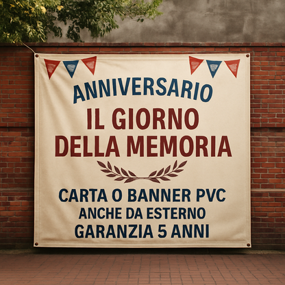 GLOBAL STRISCIONE FONDALE ANNIVERSARIO - IL GIORNO DELLA MEMORIA - IN CARTA O IN BANNER PVC ANCHE DA ESTERNO GARANZIA 5 ANNI - 01 ambientata