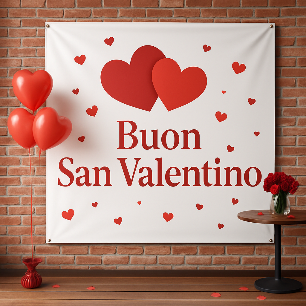 GLOBAL STRISCIONE FONDALE ANNIVERSARIO - BUON SAN VALENTINO MOD 2 - IN CARTA O IN BANNER PVC ANCHE DA ESTERNO GARANZIA 5 ANNI - 01 ambientata