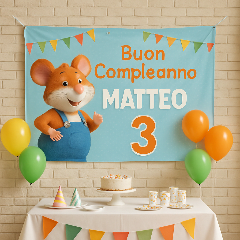 BANNER STRISCIONE compleanno - Topo Tip - CON NOME foto ed età bimbo/a - 01 ambientata