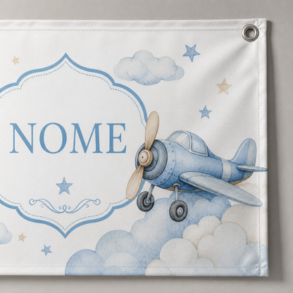 Banner battesimo Aeroplanino personalizzato - 02 dettaglio personalizzazione