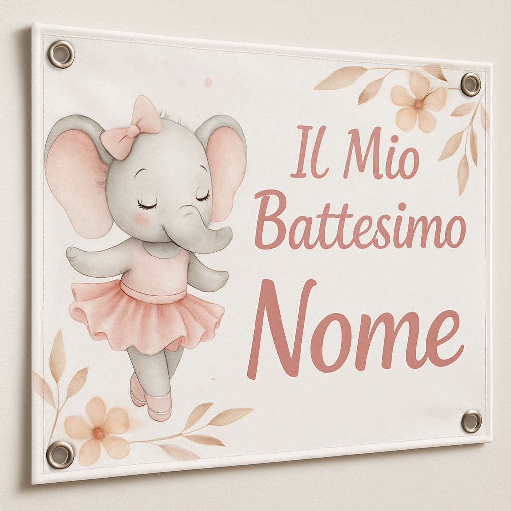 Banner striscione battesimo Ballerina Elefantina personalizzato - 02 dettaglio personalizzazione