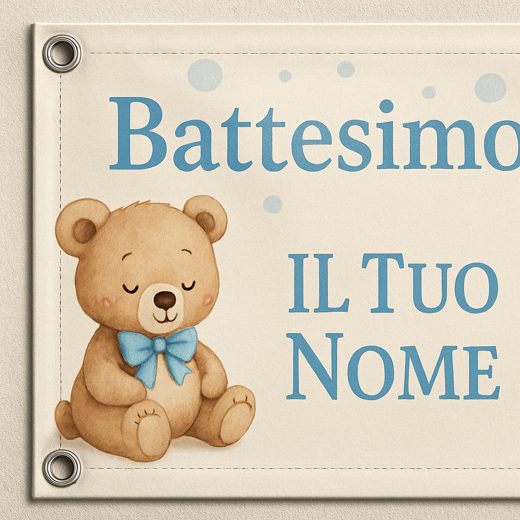 BANNER STRISCIONE BATTESIMO - Battesimo Orsetto - CON IL TUO NOME bimbo - 02 dettaglio personalizzazione