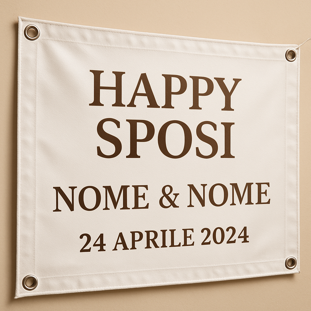 BANNER STRISCIONE MATRIMONIO - HAPPY SPOSI - CON NOME E DATA PERSONALIZZABILE - 02 dettaglio personalizzazione