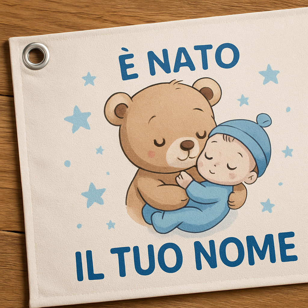 BANNER STRISCIONE NASCITA - Bimbo Orsetto - CON IL TUO NOME bimbo neonato - 02 dettaglio personalizzazione