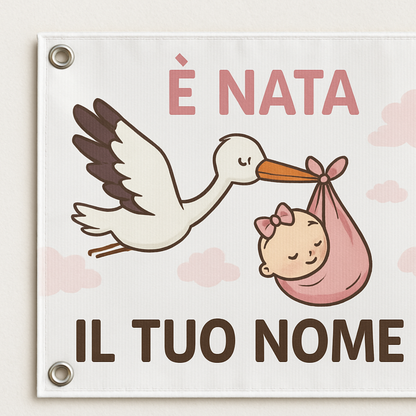 Copia del BANNER STRISCIONE NASCITA - Cicogna con neonata rosa - CON IL TUO NOME bimbo neonato - 02 dettaglio personalizzazione
