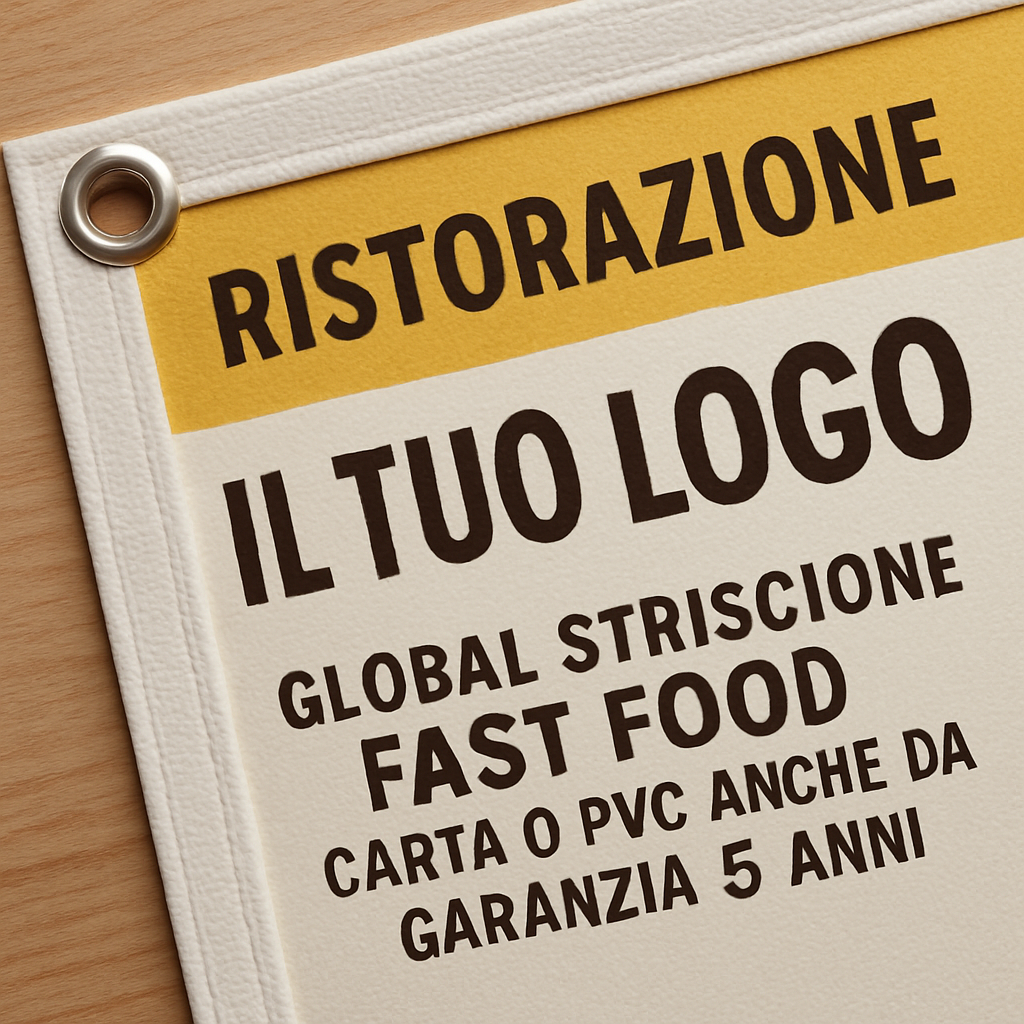 GLOBAL STRISCIONE FONDALE ATTIVITÀ - FAST FOOD - PERSONALIZZATO IN CARTA O IN BANNER PVC ANCHE DA ESTERNO GARANZIA 5 ANNI - 02 dettaglio personalizzazione