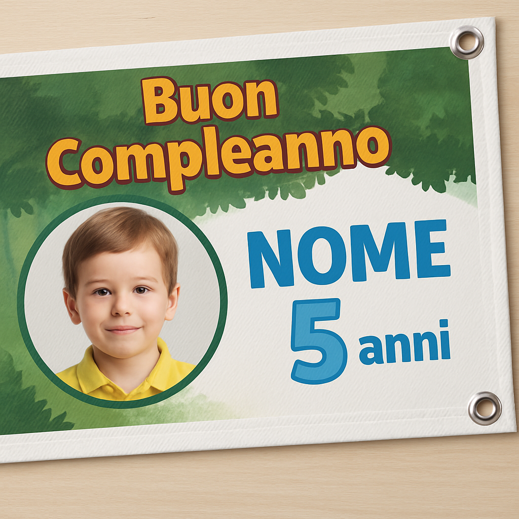 BANNER STRISCIONE compleanno - Leo e Tig - CON NOME foto ed età bimbo/a - 02 dettaglio personalizzazione
