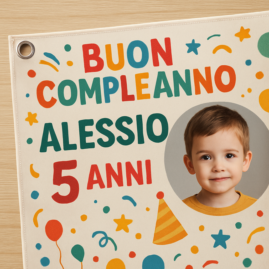 BANNER STRISCIONE compleanno - Lego - CON NOME foto ed età bimbo/a - 02 dettaglio personalizzazione