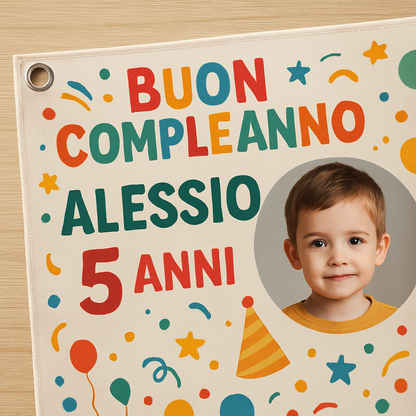 BANNER STRISCIONE compleanno - Lego - CON NOME foto ed età bimbo/a - 02 dettaglio personalizzazione