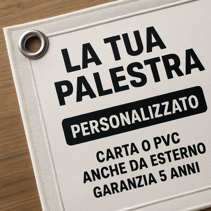 GLOBAL STRISCIONE FONDALE ATTIVITÀ - PALESTRA MOD 2 - PERSONALIZZATO IN CARTA O IN BANNER PVC ANCHE DA ESTERNO GARANZIA 5 ANNI - 02 dettaglio personalizzazione